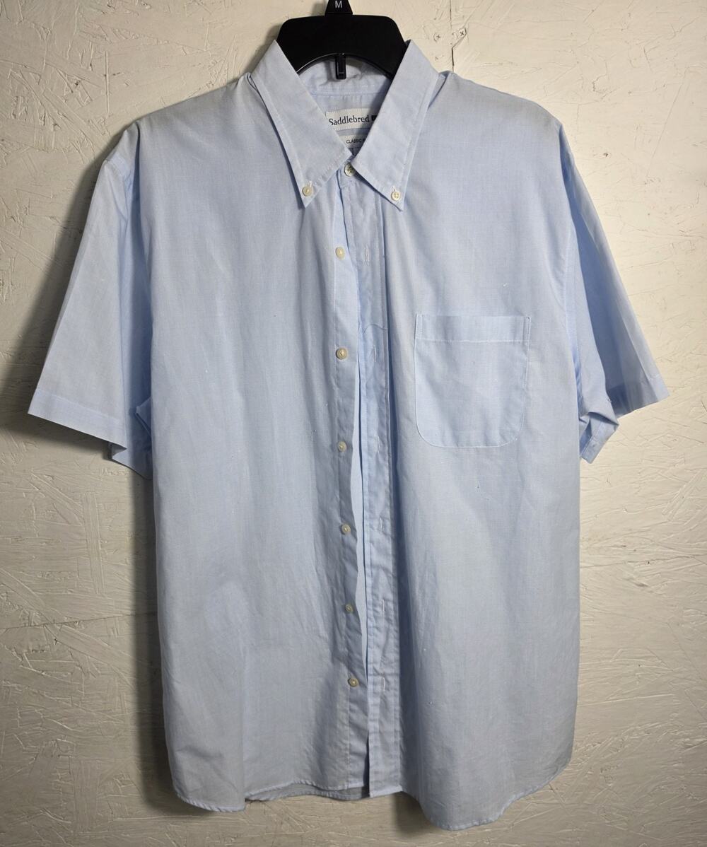 Saddlebred Mens Dress Shirt Short Sleeve light Blue Size Large